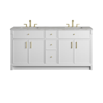 James Martin Vanities Bellshire 72" Bright White Double Vanity With 3 CM Victorian Silver Silestone Top