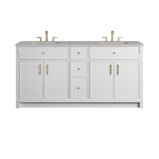 James Martin Vanities Bellshire 72" Bright White Double Vanity With 3 CM Victorian Silver Silestone Top