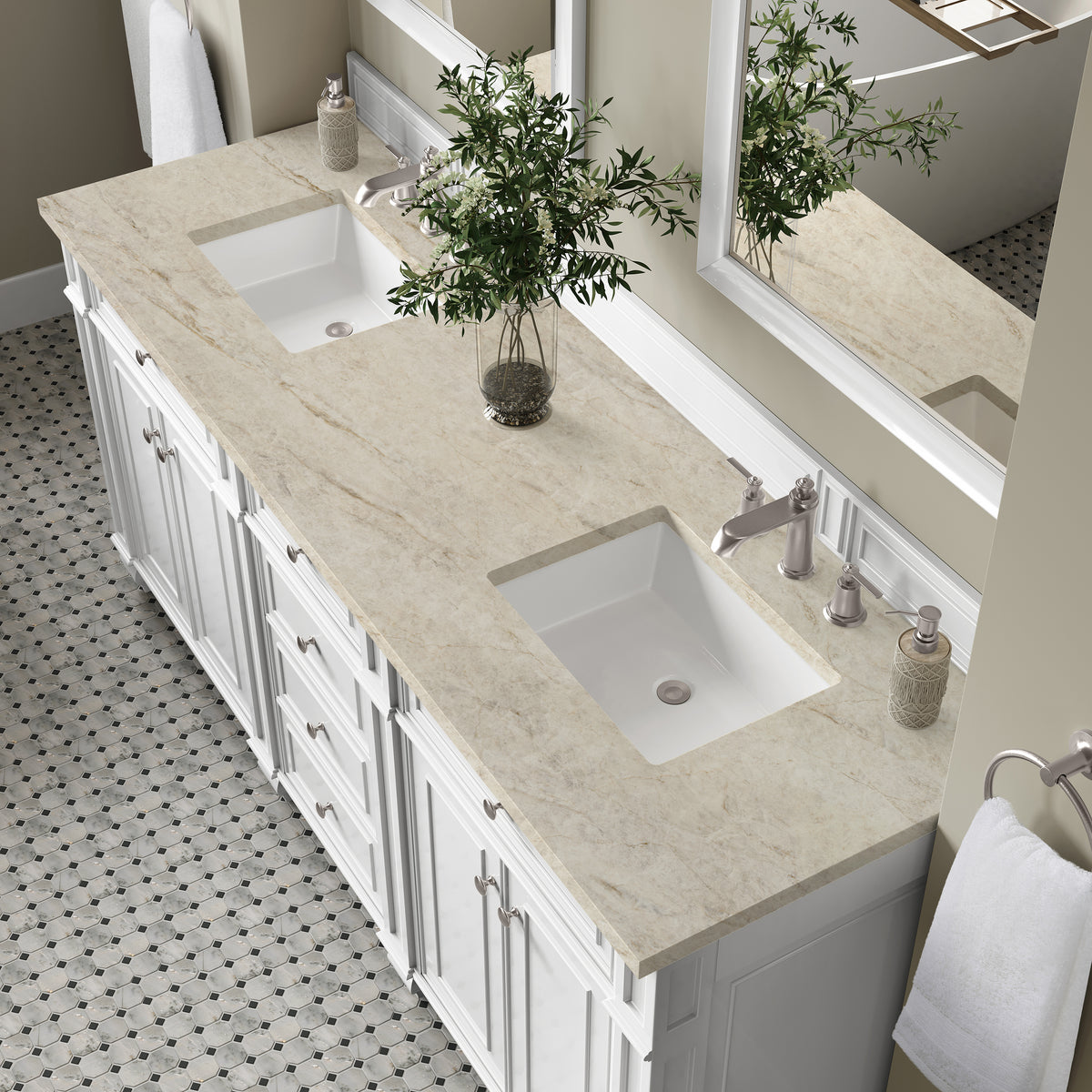 James Martin Vanities Bristol 72" Bright White Double Vanity With 3 CM Tajnar Eclos Top
