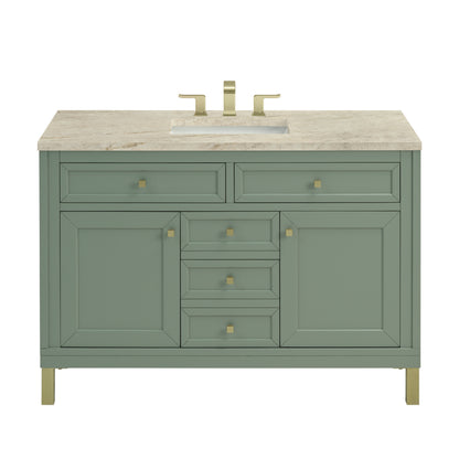 James Martin Vanities Chicago 48" Smokey Celadon Single Vanity With 3 CM Tajnar Eclos Top and FreePower Wireless Charger