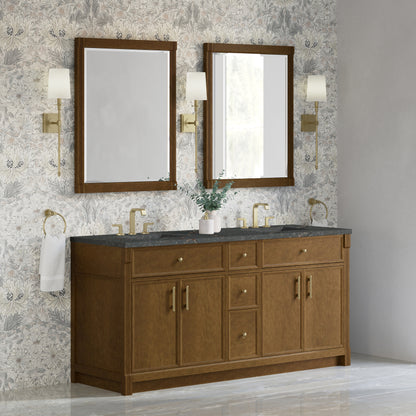 James Martin Vanities Bellshire 72" Honey Oak Double Vanity With 3 CM Parisien Bleu Silestone Top
