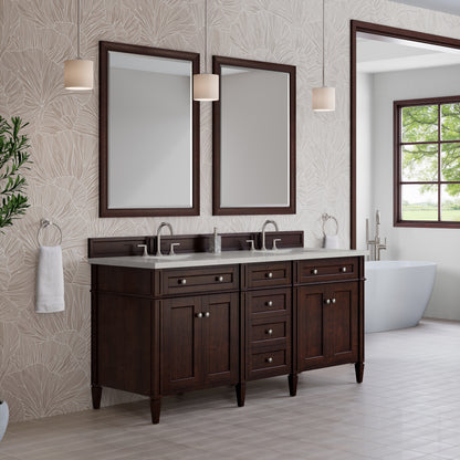 James Martin Vanities Brittany 72" Burnished Mahogany Double Vanity With 3 CM Siberian Silestone Top and FreePower Wireless Charger