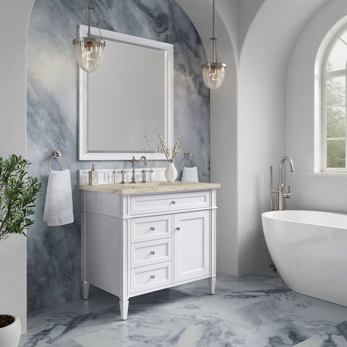 James Martin Vanities Brittany 36" Bright White Single Vanity With 3 CM Tajnar Eclos Top