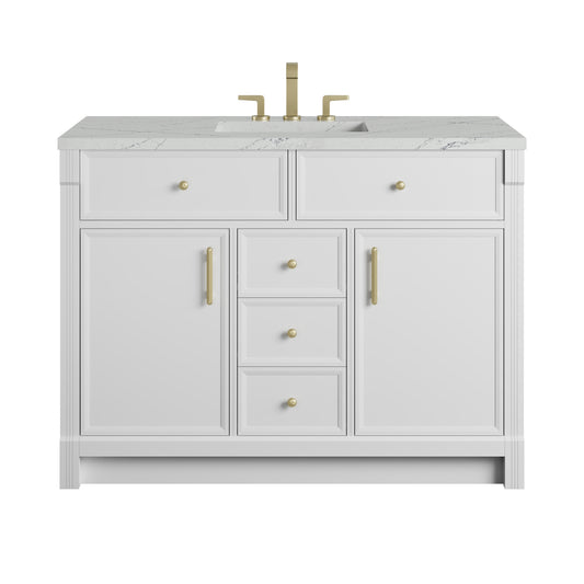 James Martin Vanities Bellshire 48" Bright White Single Vanity With 3 CM Ethereal Noctis Silestone Top and FreePower Wireless Charger
