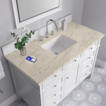 James Martin Vanities Brittany 48" Bright White Single Vanity With 3 CM Tajnar Eclos Top and FreePower Wireless Charger