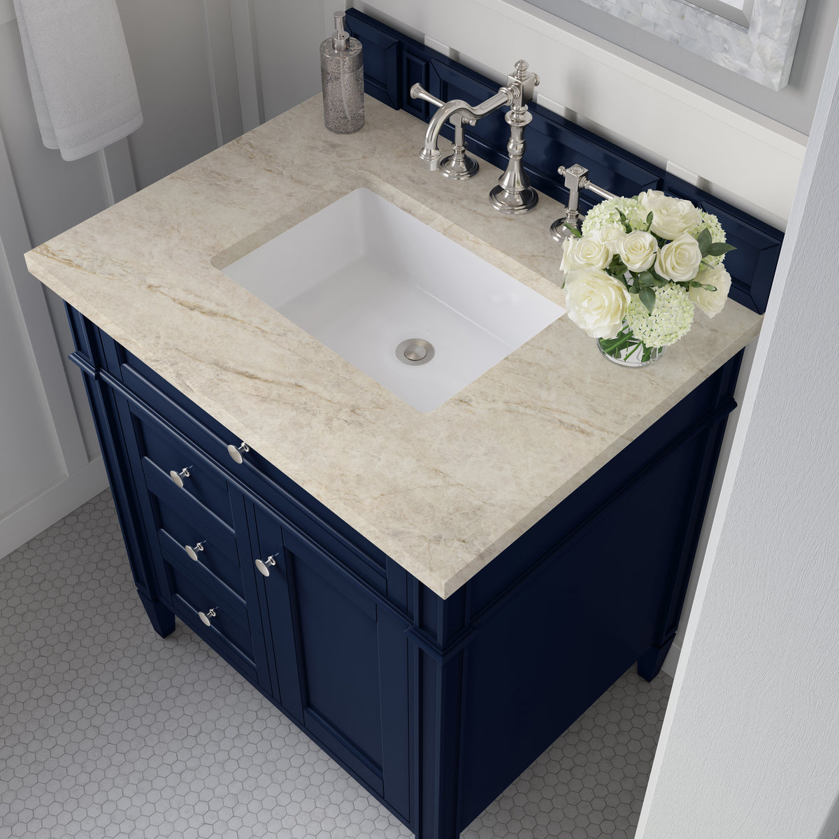 James Martin Vanities Brittany 30" Victory Blue Single Vanity With 3 CM Tajnar Eclos Top