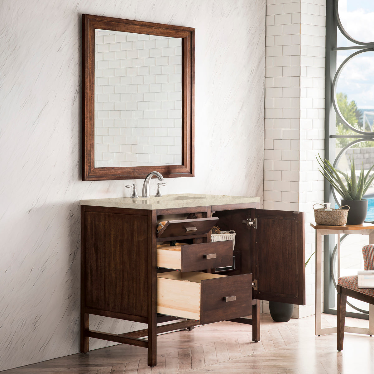 James Martin Vanities Addison 36" Mid-Century Acacia Single Vanity With 3 CM Tajnar Eclos Top