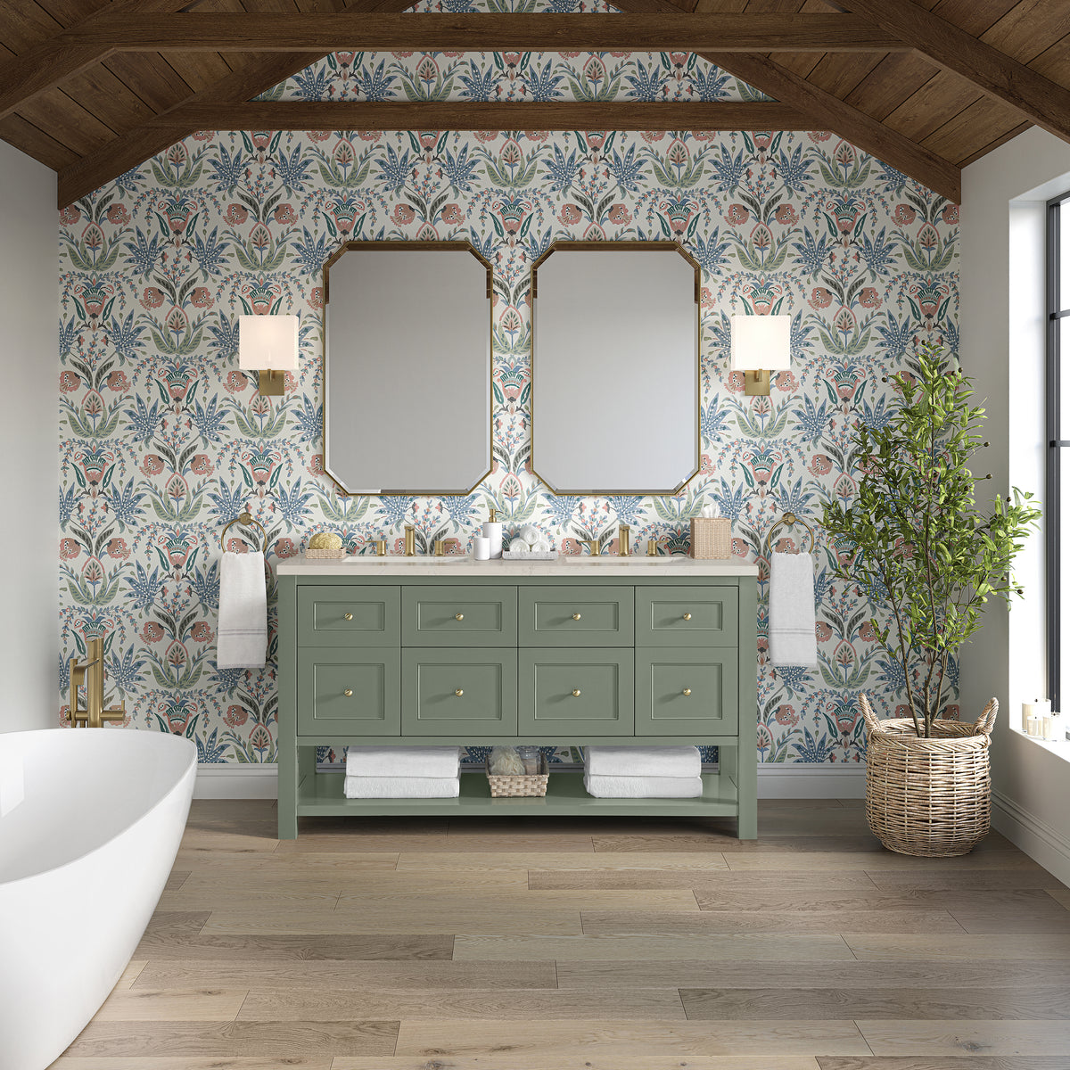 James Martin Vanities Breckenridge 60" Smokey Celadon Double Vanity With 3cm Siberian Silestone Top