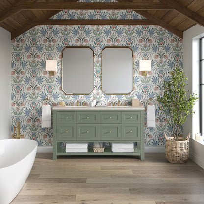 James Martin Vanities Breckenridge 60" Smokey Celadon Double Vanity With 3cm Siberian Silestone Top