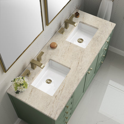 James Martin Vanities Chicago 60" Smokey Celadon Double Vanity With 3 CM Tajnar Eclos Top