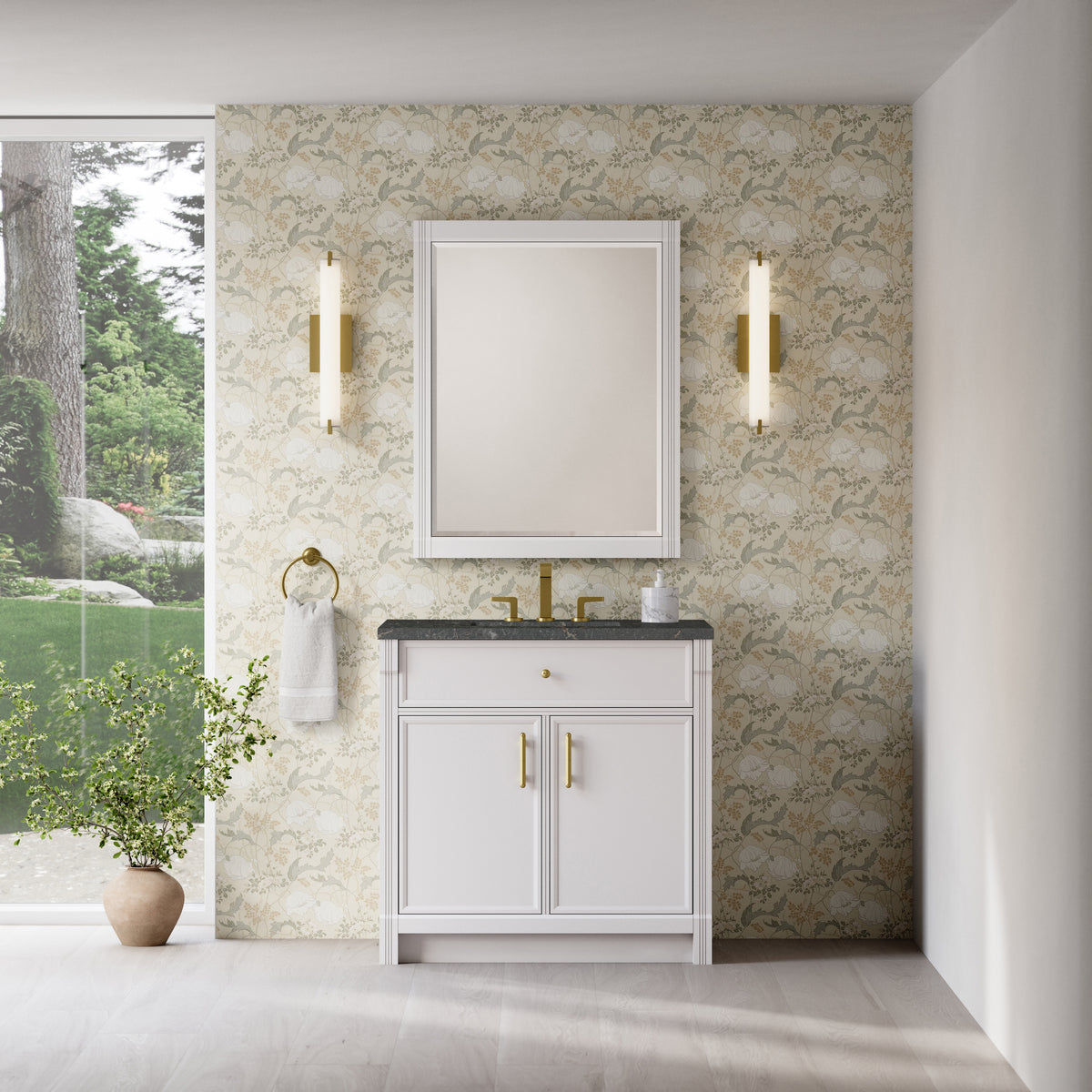 James Martin Vanities Bellshire 36" Bright White Single Vanity With 3 CM Parisien Bleu Silestone Top