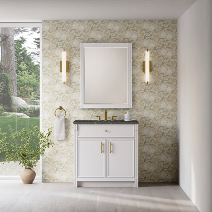 James Martin Vanities Bellshire 36" Bright White Single Vanity With 3 CM Parisien Bleu Silestone Top