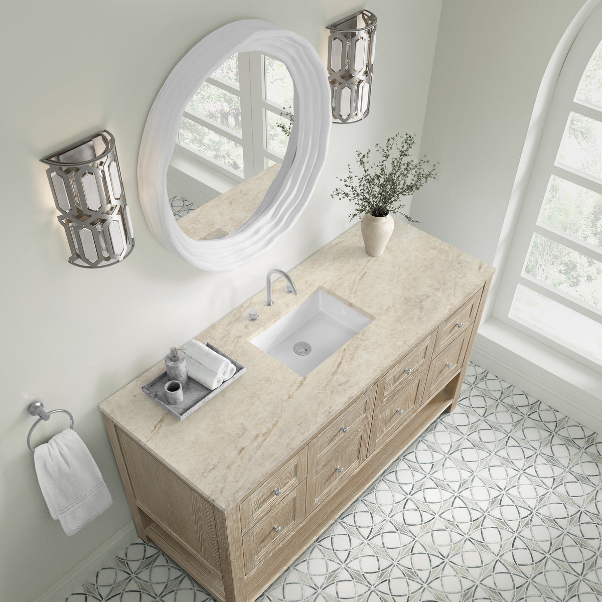 James Martin Vanities Breckenridge 60" Whitewashed Oak Single Vanity With 3cm Tajnar Eclos Top