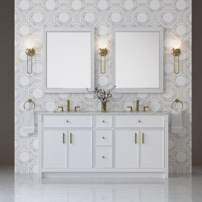 James Martin Vanities Bellshire 72" Bright White Double Vanity With 3 CM Eternal Jasmine Pearl Silestone Top