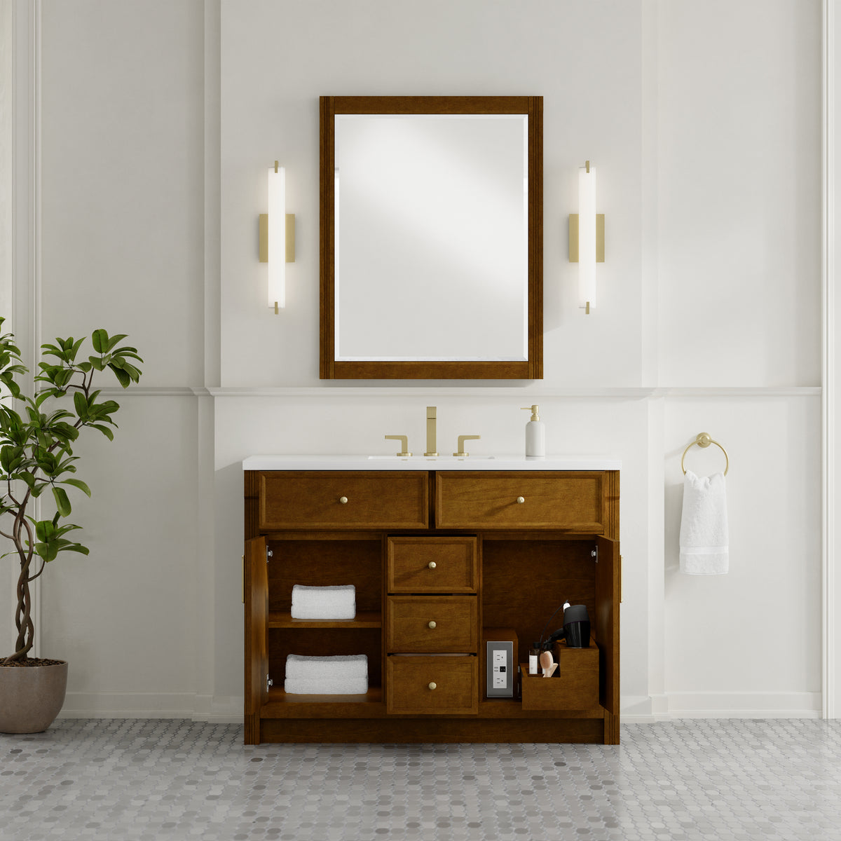 James Martin Vanities Bellshire 48" Honey Oak Single Vanity With 3 CM White Zeus Silestone Top