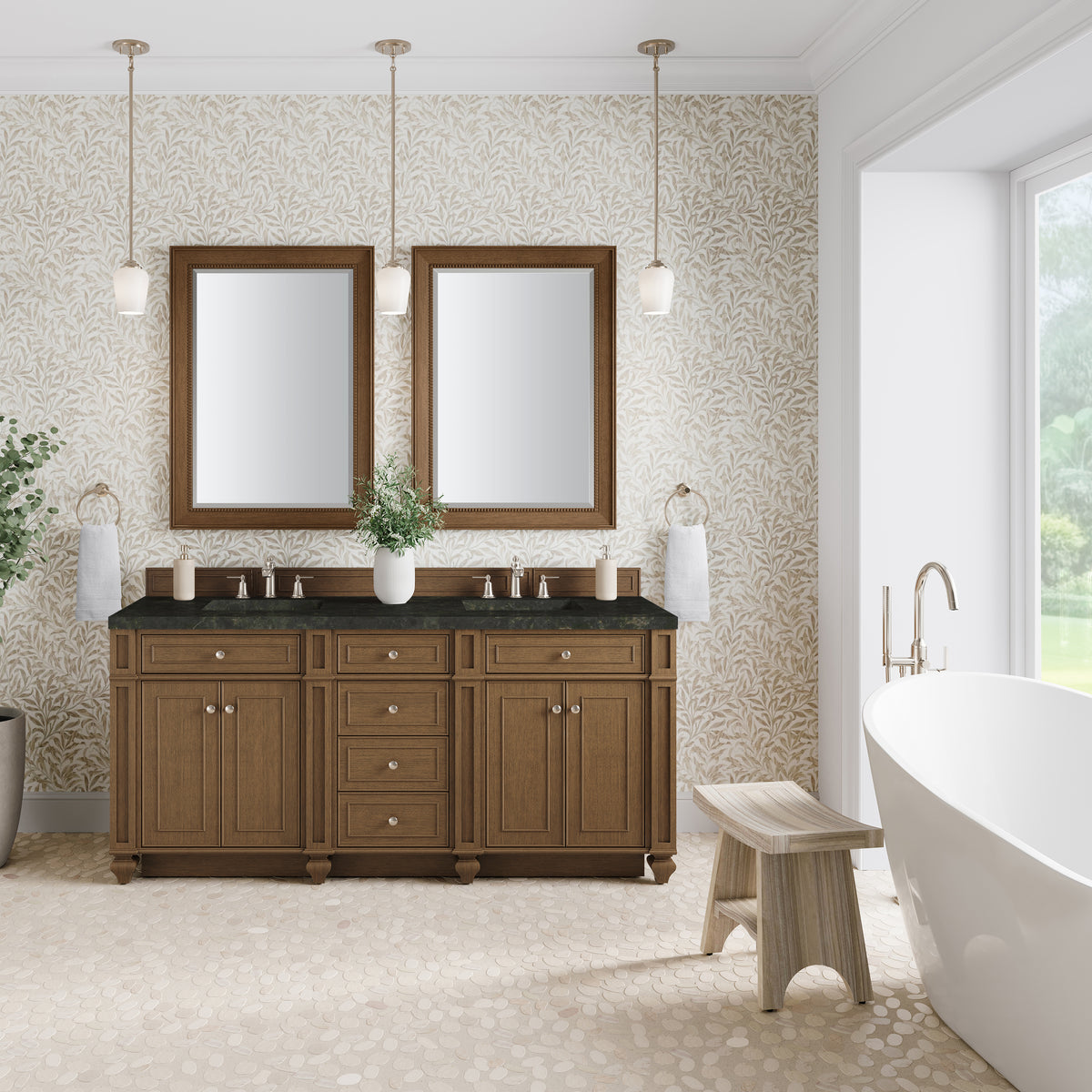 James Martin Vanities Bristol 72" Saddle Brown Double Vanity With 3 CM Phantome Eclos Top