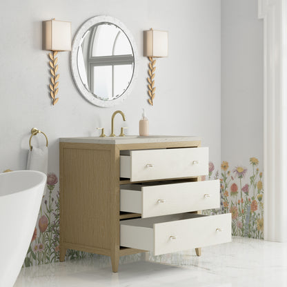 James Martin Vanities Celeste 36" Sunwashed Oak with Embossed Shagreen Single Vanity With 3 CM Siberian Silestone Top