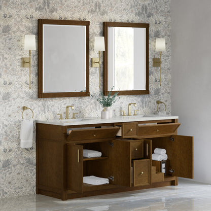 James Martin Vanities Bellshire 72" Honey Oak Double Vanity With 3 CM Lime Delight Silestone Top