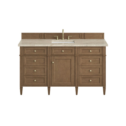 James Martin Vanities Brittany 60" Pecan Single Vanity With 3 CM Tajnar Eclos Top