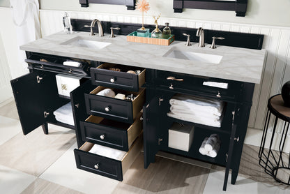 James Martin Vanities Brittany 72" Black Onyx Double Vanity With 3 CM Victorian Silver Silestone Top and FreePower Wireless Charger