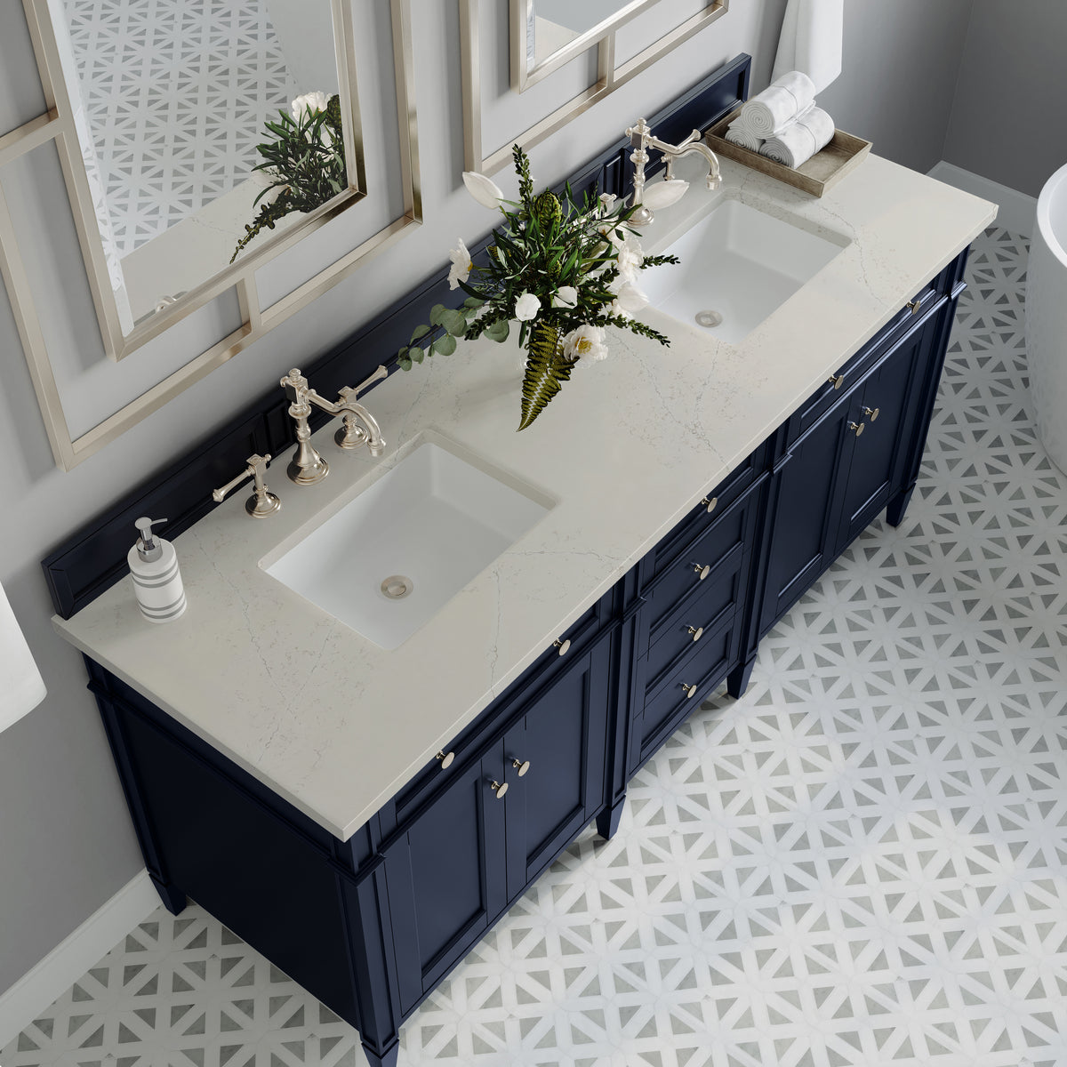 James Martin Vanities Brittany 72" Victory Blue Double Vanity With 3 CM Siberian Silestone Top