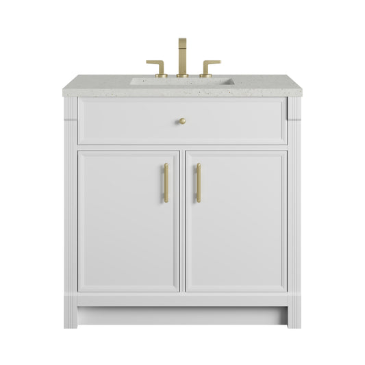 James Martin Vanities Bellshire 36" Bright White Single Vanity With 3 CM Lime Delight Silestone Top