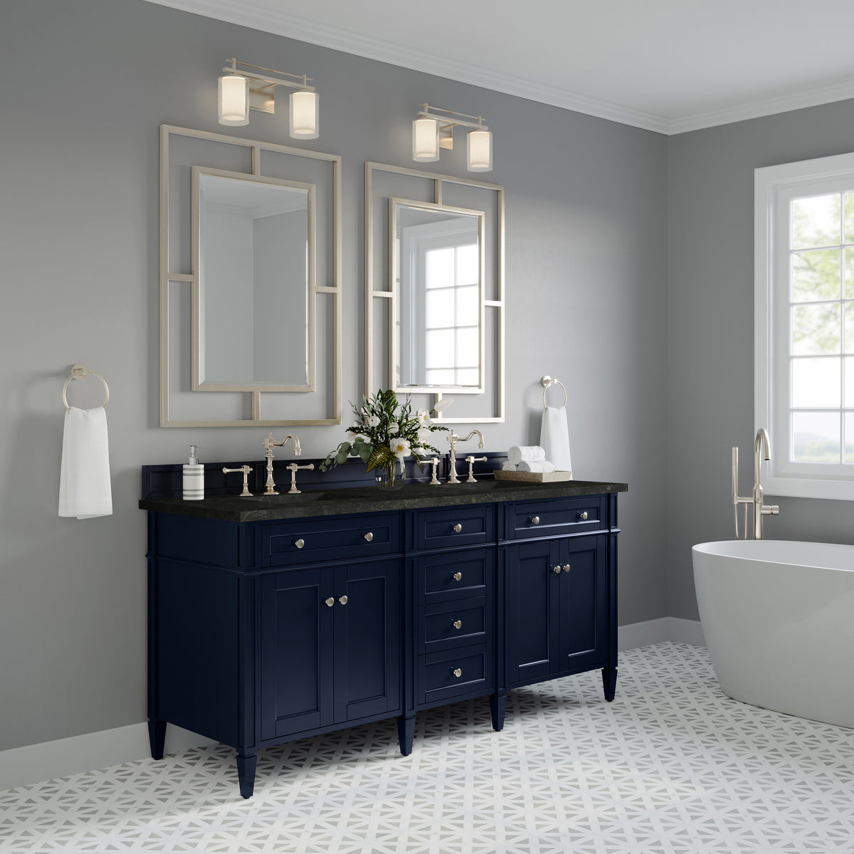 James Martin Vanities Brittany 72" Victory Blue Double Vanity With 3 CM Phantome Eclos Top