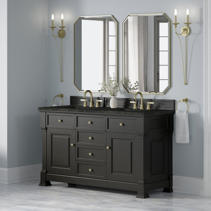 James Martin Vanities Brookfield 60" Black Onyx Double Vanity With 3 CM Phantome Eclos Top
