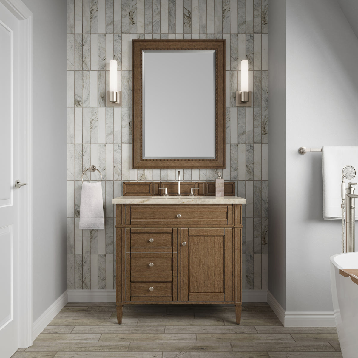 James Martin Vanities Brittany 36" Saddle Brown Single Vanity With 3 CM Tajnar Eclos Top