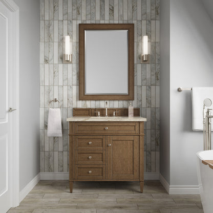 James Martin Vanities Brittany 36" Saddle Brown Single Vanity With 3 CM Tajnar Eclos Top