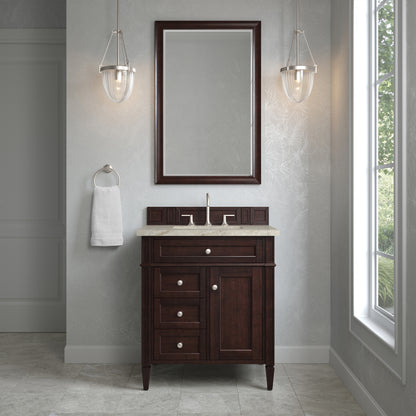 James Martin Vanities Brittany 30" Burnished Mahogany Single Vanity With 3 CM Tajnar Eclos Top
