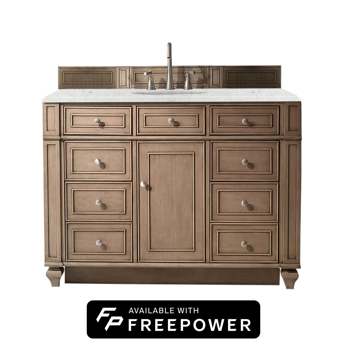 James Martin Vanities Bristol 48" Whitewashed Walnut Single Vanity With 3 CM Eternal Jasmine Pearl Silestone Top and FreePower Wireless Charger