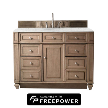 James Martin Vanities Bristol 48" Whitewashed Walnut Single Vanity With 3 CM Eternal Jasmine Pearl Silestone Top and FreePower Wireless Charger