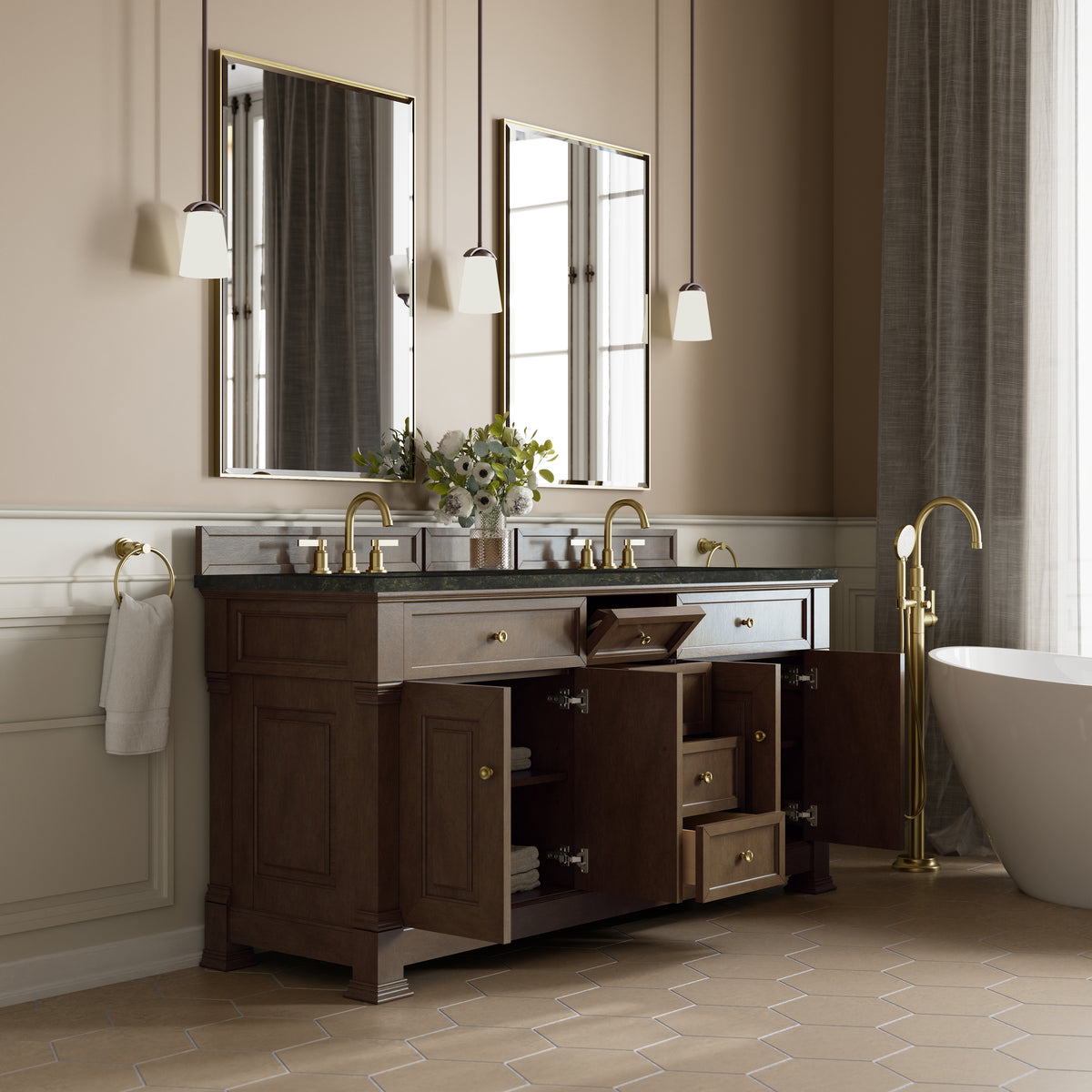 James Martin Vanities Brookfield 72" Pecan Double Vanity With 3 CM Phantome Eclos Top