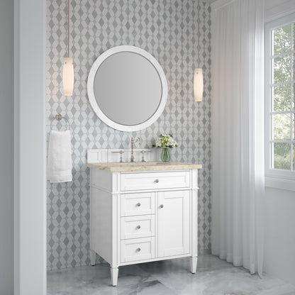James Martin Vanities Brittany 30" Bright White Single Vanity With 3 CM Tajnar Eclos Top