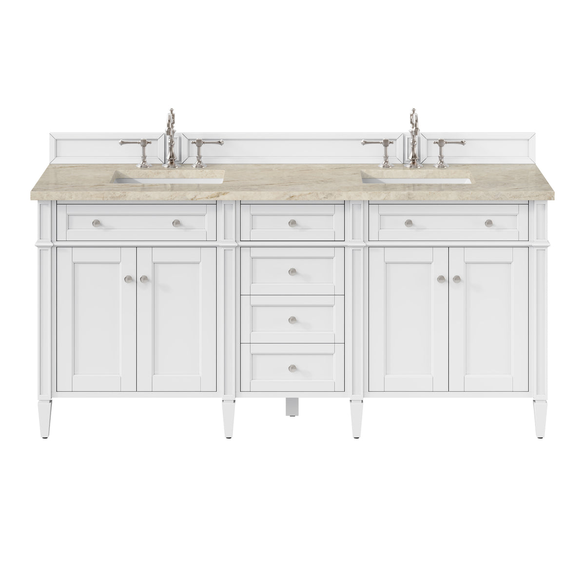 James Martin Vanities Brittany 72" Bright White Double Vanity With 3 CM Tajnar Eclos Top