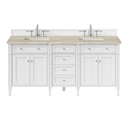James Martin Vanities Brittany 72" Bright White Double Vanity With 3 CM Tajnar Eclos Top