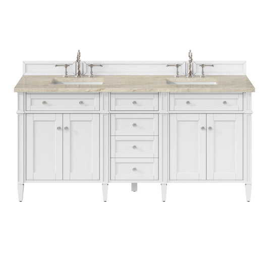 James Martin Vanities Brittany 72" Bright White Double Vanity With 3 CM Tajnar Eclos Top