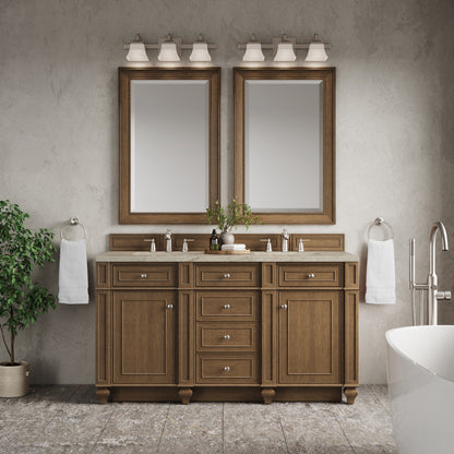 James Martin Vanities Bristol 60" Saddle Brown Double Vanity With 3 CM Tajnar Eclos Top
