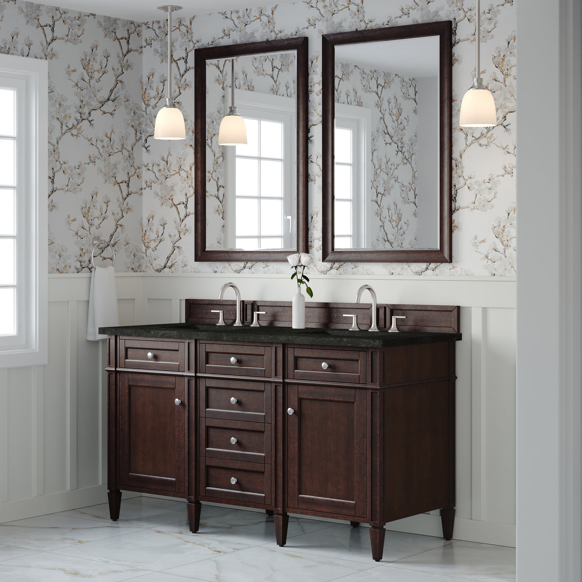James Martin Vanities Brittany 60" Burnished Mahogany Double Vanity With 3 CM Phantome Eclos Top