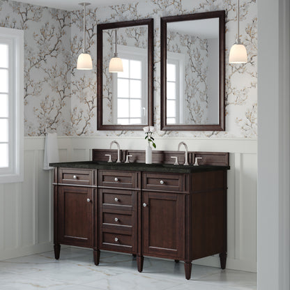 James Martin Vanities Brittany 60" Burnished Mahogany Double Vanity With 3 CM Phantome Eclos Top