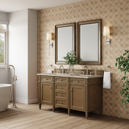 James Martin Vanities Brittany 60" Saddle Brown Double Vanity With 3 CM Tajnar Eclos Top