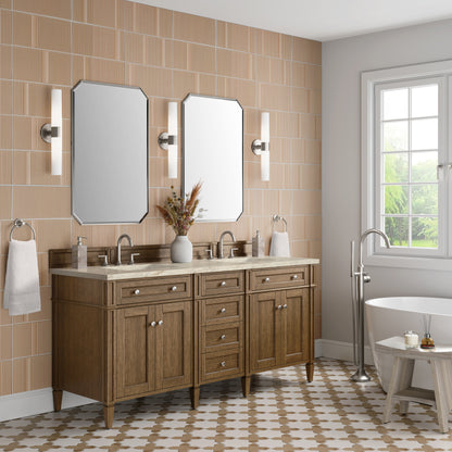 James Martin Vanities Brittany 72" Saddle Brown Double Vanity With 3 CM Tajnar Eclos Top