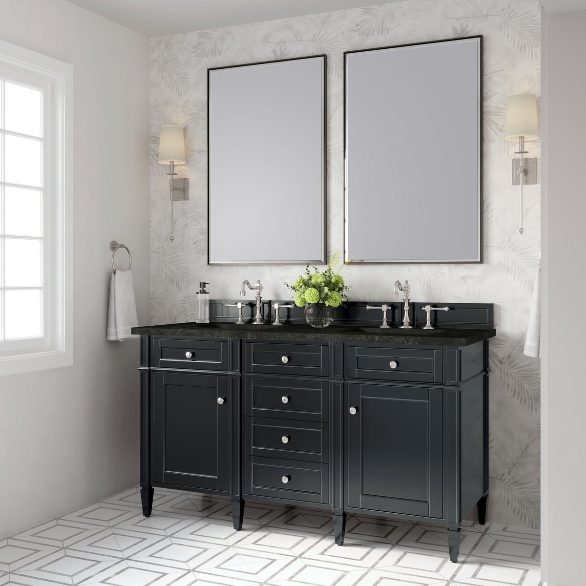 James Martin Vanities Brittany 60" Black Onyx Double Vanity With 3 CM Phantome Eclos Top