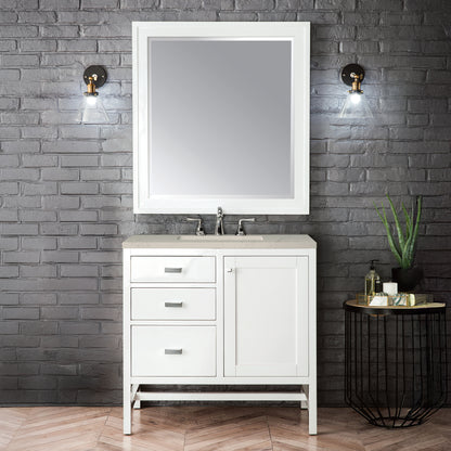 James Martin Vanities Addison 36" Glossy White Single Vanity With 3 CM Siberian Silestone Top