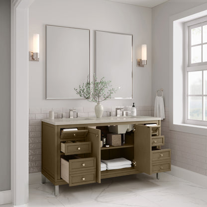 James Martin Vanities Chicago 60" Walnut Whisper Double Vanity With 3 CM Siberian Silestone Top