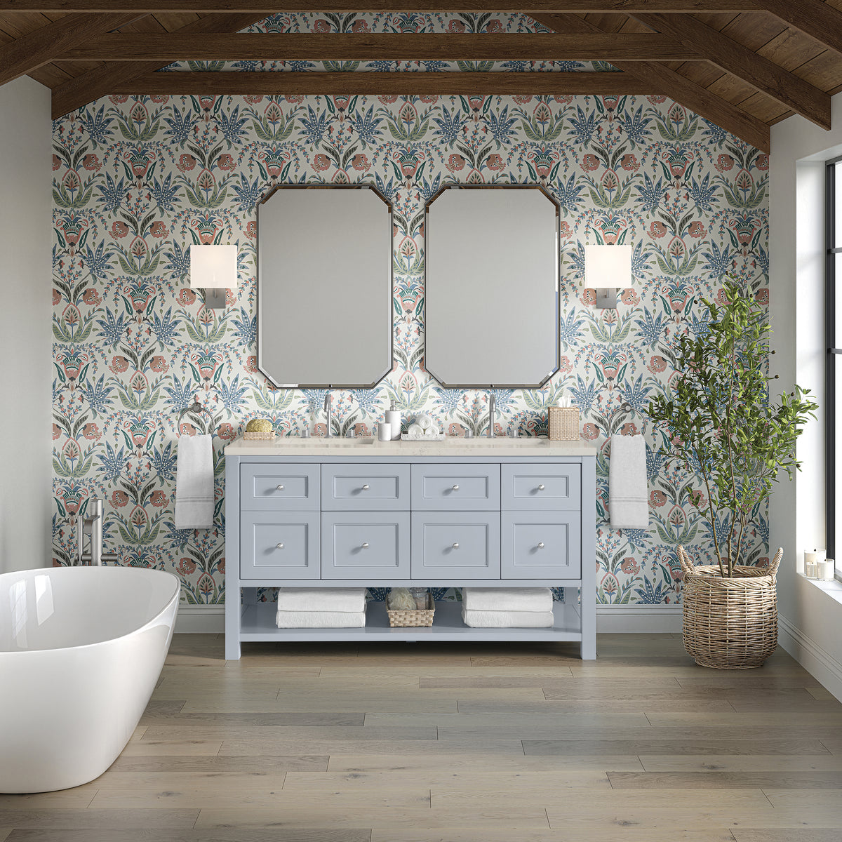 James Martin Vanities Breckenridge 60" Serenity Blue Double Vanity With 3cm Siberian Silestone Top
