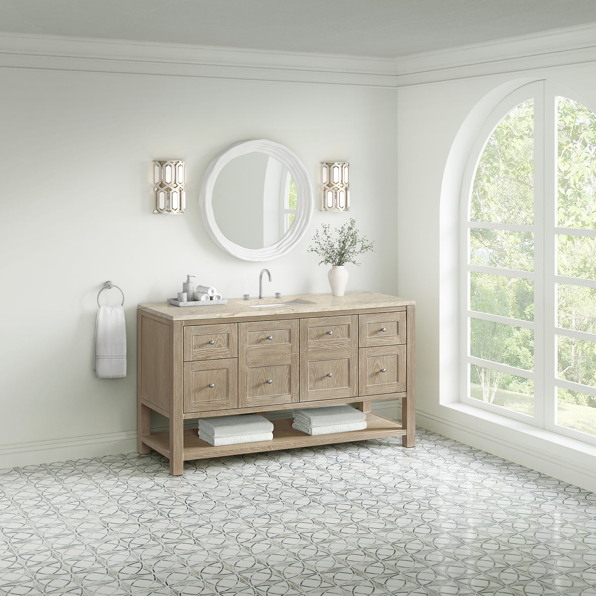 James Martin Vanities Breckenridge 60" Whitewashed Oak Single Vanity With 3cm Tajnar Eclos Top