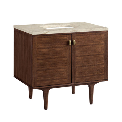James Martin Vanities Amberly 36" Mid-Century Walnut Single Vanity With 3 CM Tajnar Eclos Top