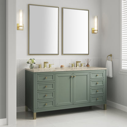 James Martin Vanities Chicago 60" Smokey Celadon Double Vanity With 3 CM Tajnar Eclos Top